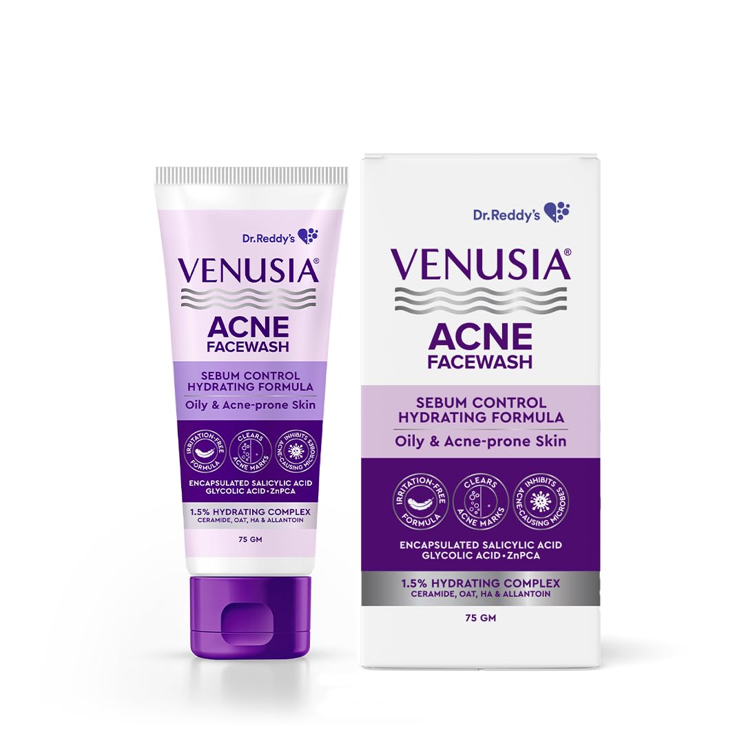 Dr. Reddy's Venusia Acne Facewash | Sebum Control & Hydrating Formula | Clears Acne-marks | Enriched with encapsulated Salicylic Acid, Glycolic Acid, Ceramide -