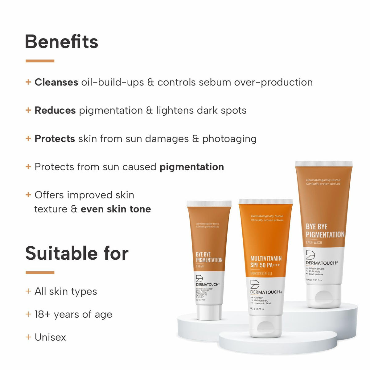 DERMATOUCH Bye Bye Pigmentation Kit | For Anti-pigmentation | For Dark Spot Reduction | For All Skin Types | For Both Men & Women