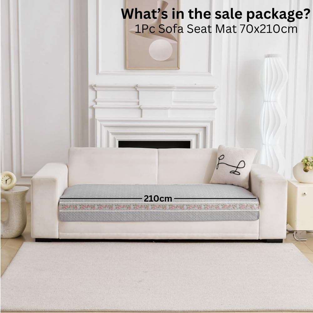 HOMETHREADS Floral Printed Sofa Cove Quilted Sofa Seat & Back Cover Elegant Furniture Protector for Living Room (Grey, 4 Seater | 70x210cm) Grey 4 Seater | 70x2