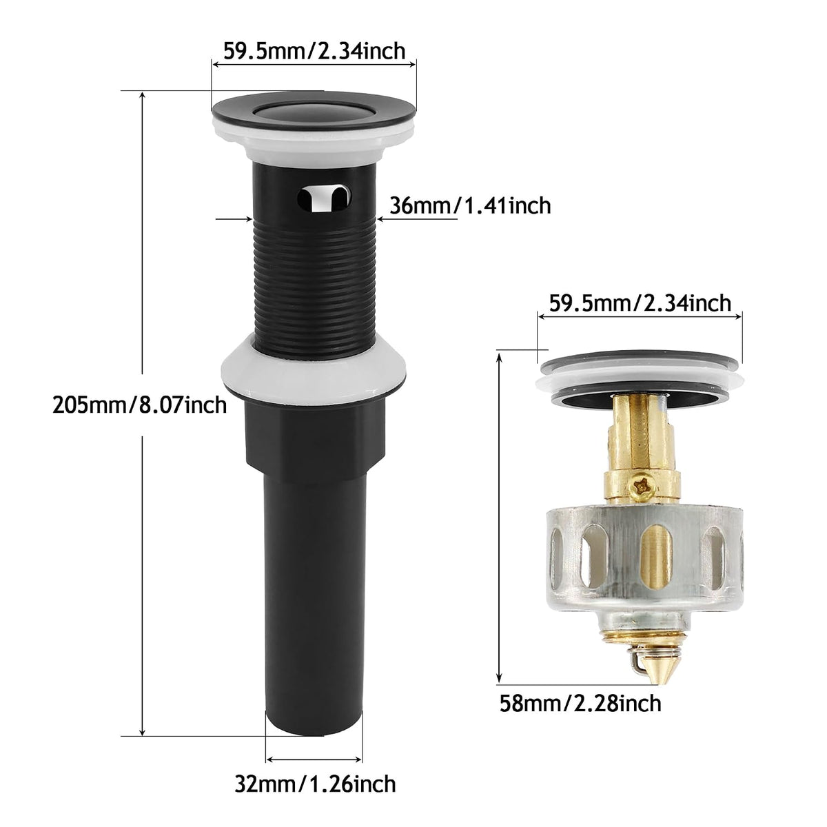 Bathroom Sink Drain,2 Pack Drain Stopper with Overflow,Pop Up Drain Assembly with Detachable Strainer Basket,Built-in Anti-Clogging, Stainless Steel Nut Mattle