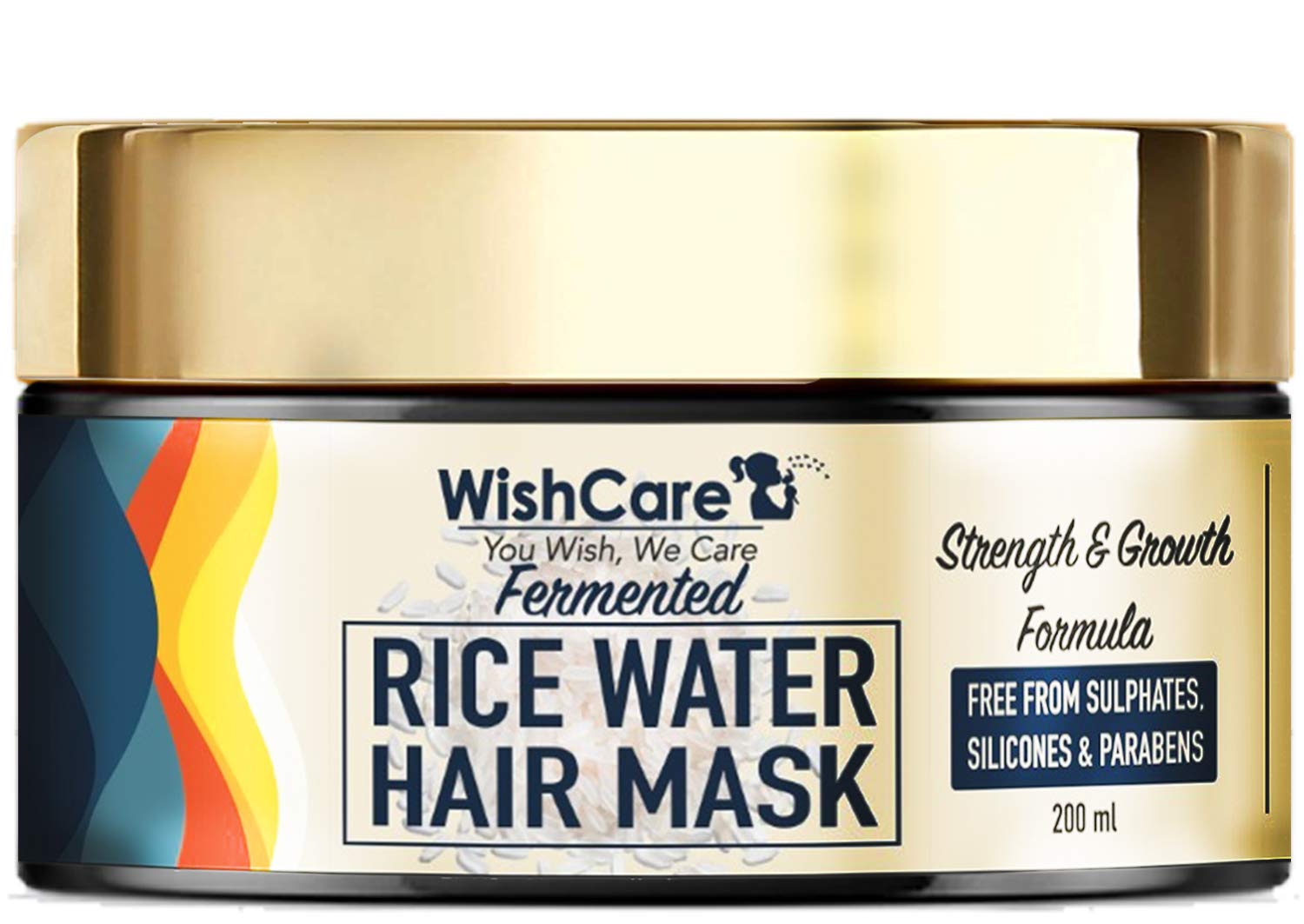 WishCare Fermented Rice Water Hair Mask- Strength & Growth Formula - For Dry & Frizzy Hair - Free from Mineral Oils, Sulphates & Paraben - For All Hair Types - 200 Ml