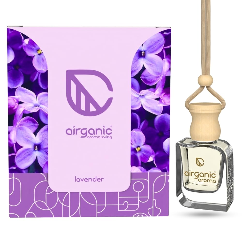 AIRGANIC Aroma Swing - Pack of 3 (30 ml): Oud Wonders, Lavender & Snow Smog | Aroma with Essential Oils in Glass Bottle with Wooden Diffuser Lid | Hanging Car F