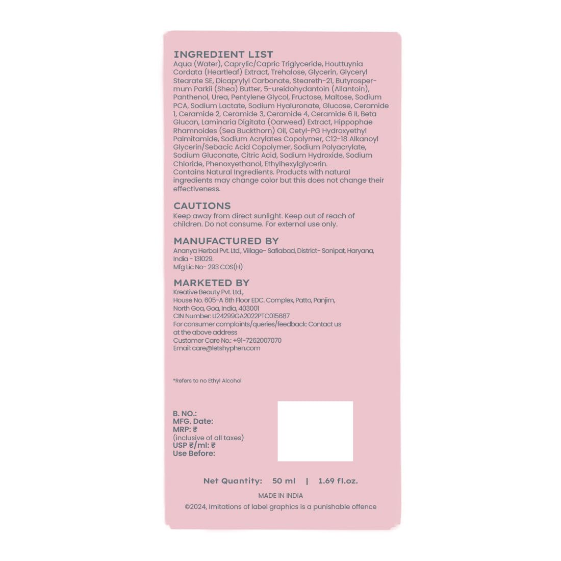 Hyphen 10% Heartleaf Extract & 7% Ceramides-NMF Face Cream Moisturizer | Rich Pillow Cream For Hydration, Deep Nourishment & Barrier Repair | For Dry Skin, Norm