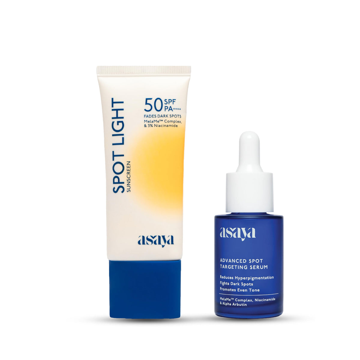 Asaya Spot Light Sunscreen SPF 50 & Advanced Pigmentation Serum (Pack of 2) | UVA/UVB & Blue Light Protection | Reduces Dark Spots, Acne Marks & Hyperpigmentati