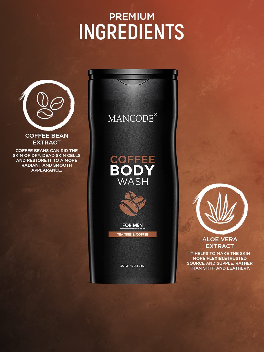 MAN CODE Coffee Body Wash For Men 450Ml | For Body, Face With Coffee And Natural Oils Extract | Oil Control | Odor Protection | 450 Ml Shower Gel For Men (Pack