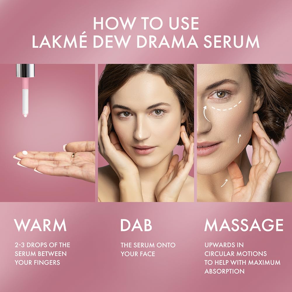 Lakme Dew Drama Serum, 6% Vit B3, E, F & Pro-Ceramides for Skin Barrier & Dewy Radiance 30ml 30 ml (Pack of 1)