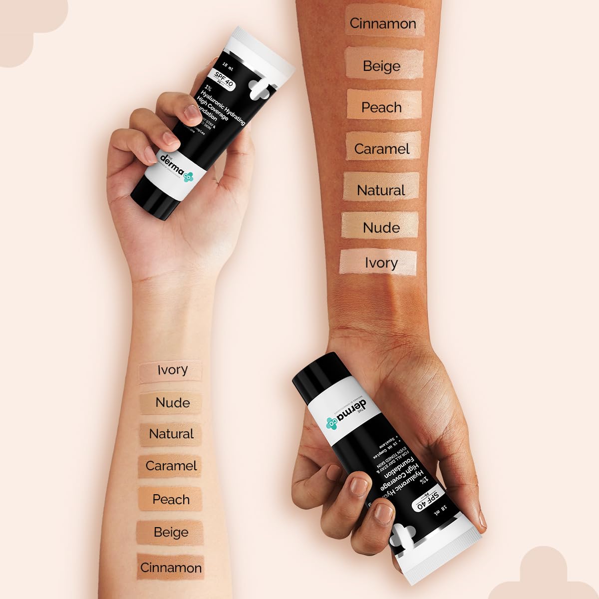 The Derma Co. 1% Hyaluronic Hydrating High Coverage Foundation With SPF 40 PA+++ for 12 Hour Long Stay & 12 Hour Oil Control | For All Skin Types & Even Skin - 18ml (03 Natural, 18ML)