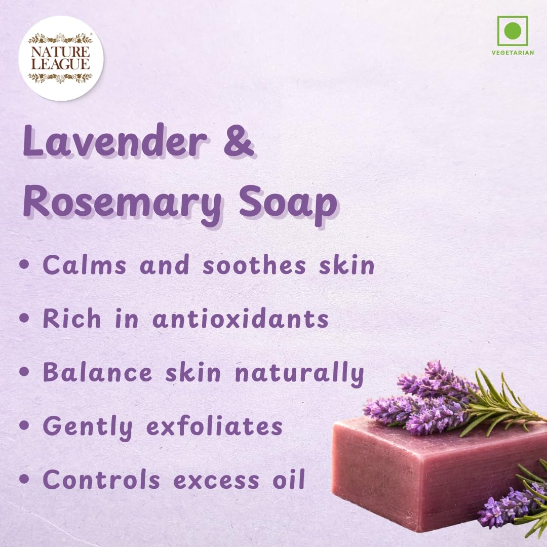 Lavender & Rosemary Natural Handmade Soap with Essential Oils & Vitamin-E, Gentle Cleansing, Skin Nourishing,Relaxing Aroma, For All Skin Types, SLS & Paraben F