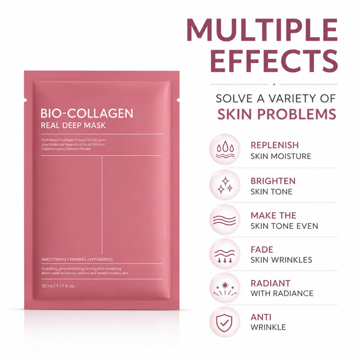 Bio-Collagen Real Deep Facial Mask Sheet | Premium Hydrogel Overnight Face Mask for Deep Hydration & Radiant Glow | Anti-Aging & Anti-Wrinkle Skin Tightening Sh