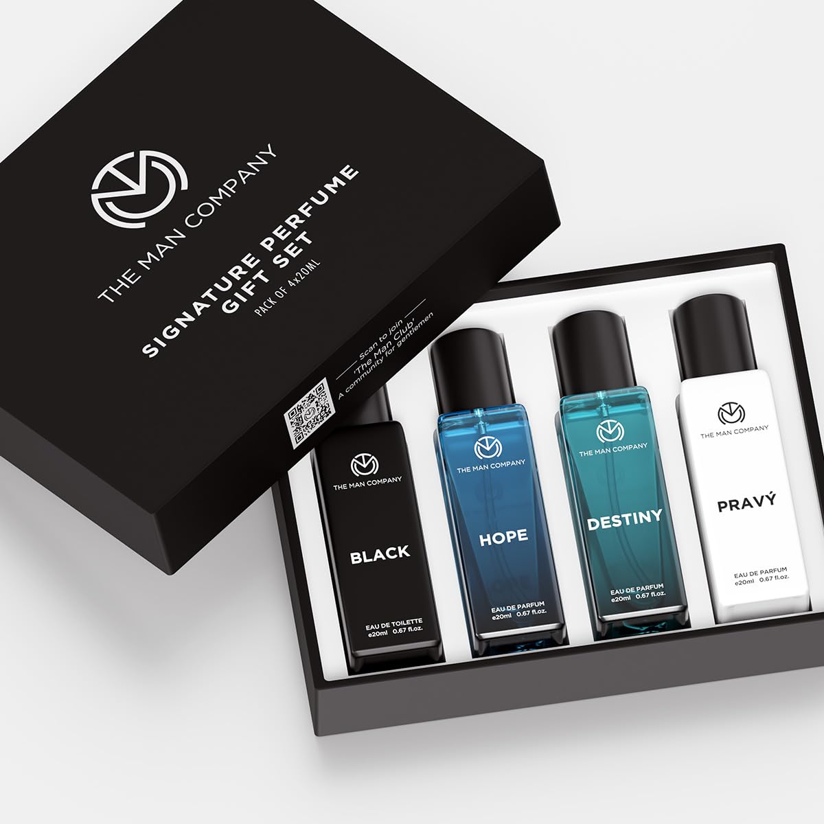 The Man Company Signature Perfume Gift Set for Men 4 X 20ml- Black, Hope, Destiny and Pravy | Fathers Day Gift for Dad | Premium Long-Lasting Fragrance EDPs and