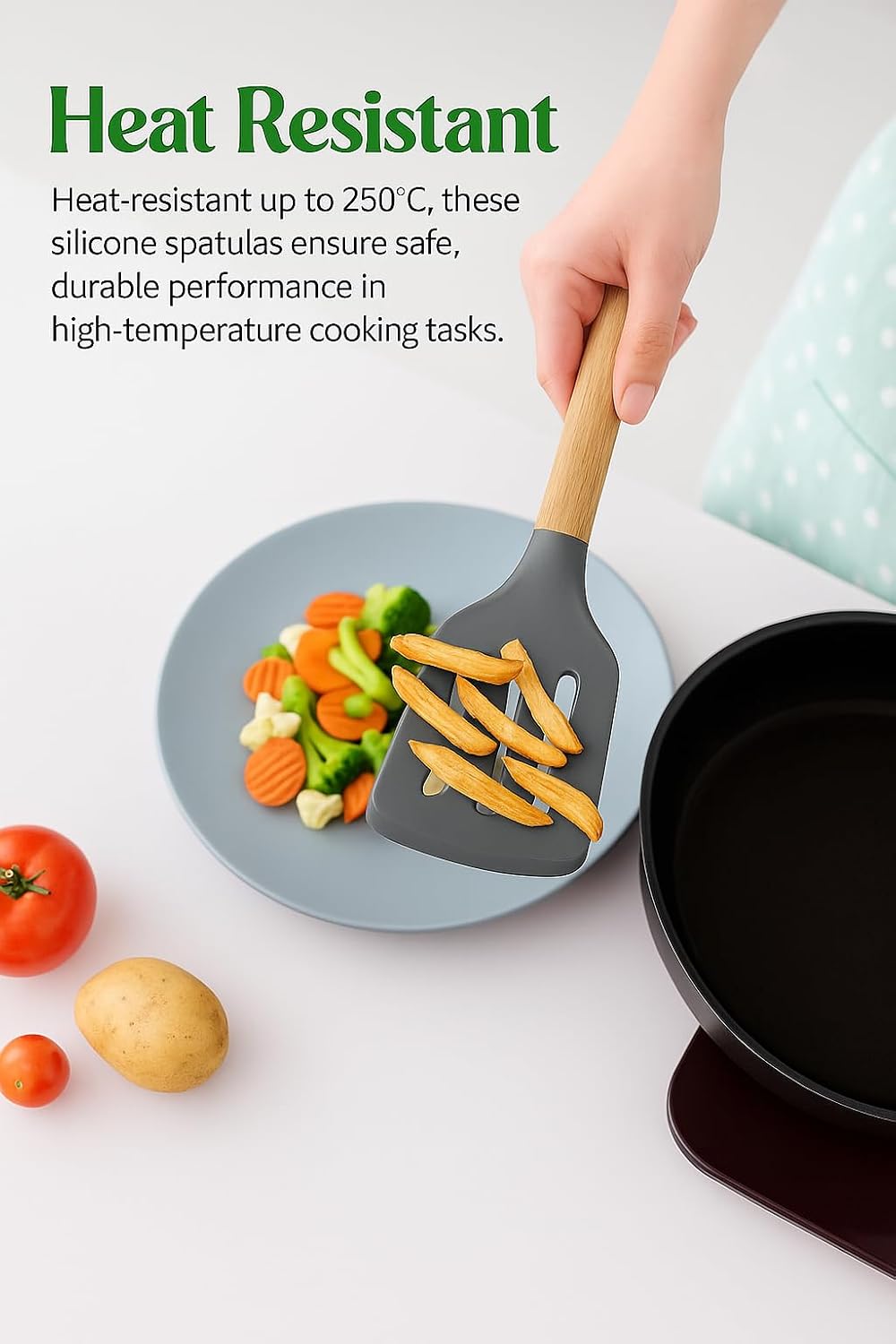 Sakoraware Silicone Spatula Set with Wooden Handle Kitchen Tools Mixing | Serving Cooking Spoon | Turner | Soup Ladle | Non-Stick | BPA Free Kitchen Tools Set o