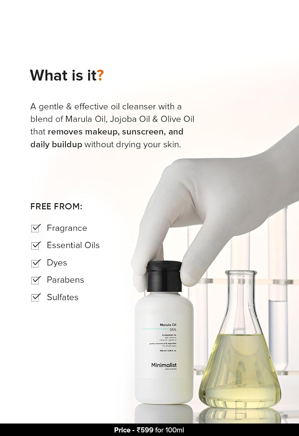 Minimalist Hydrating Cleansing Oil – Removes Waterproof Makeup, Sunscreen & Impurities, Nourishing Marula Oil & Vitamin E, Lightweight Daily Cleanser for All Skin Types (100 ml)