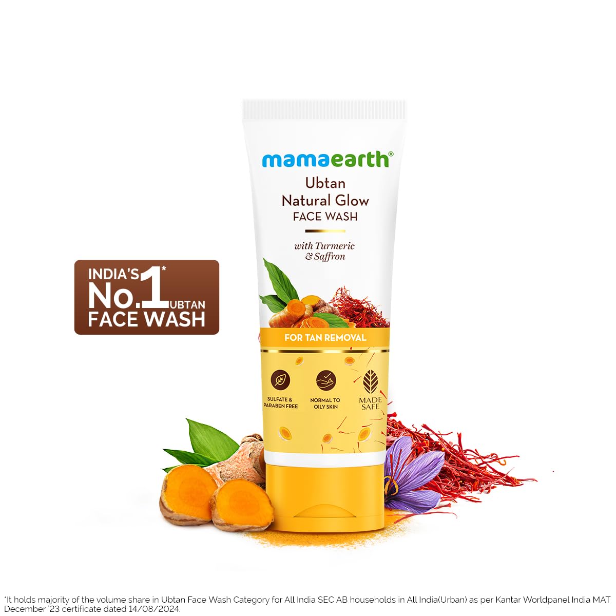 Mamaearth Ubtan Natural Glow Face Wash with Turmeric & Saffron for Tan Removal – 200 ml | Removes Tan | Brightens Skin