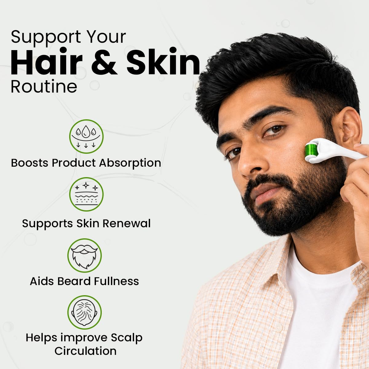 Sheopal's Derma Roller for Beard & Hair Growth – 1.0mm Titanium Needles Microneedling Roller, Reduces Acne Scars & Boosts Serum Absorption
