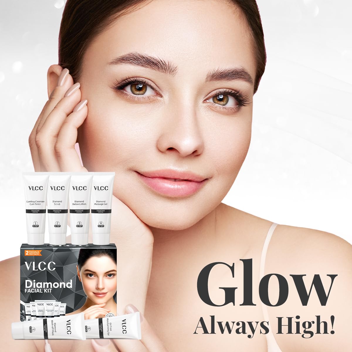 VLCC Gold Facial Kit & VLCC Diamond Facial Kit - 60g Each (Pack of 2) | Pamper your Skin for a Luminous Glow | Skin purifying with Parlour Glow | With Gold Bhas