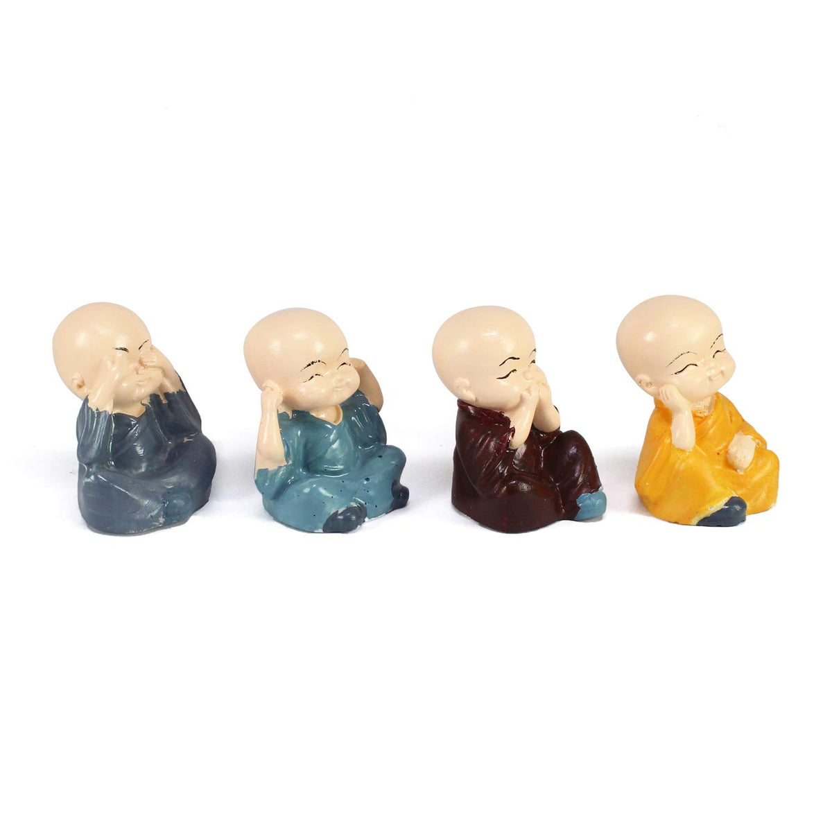 eCraftIndia Resin Set of 4 Little Monk Buddha Statue Think No Evil Speak No Evil Hear No Evil See No Evil Showpiece for Home Decor Living Room Office| Diwali Ho