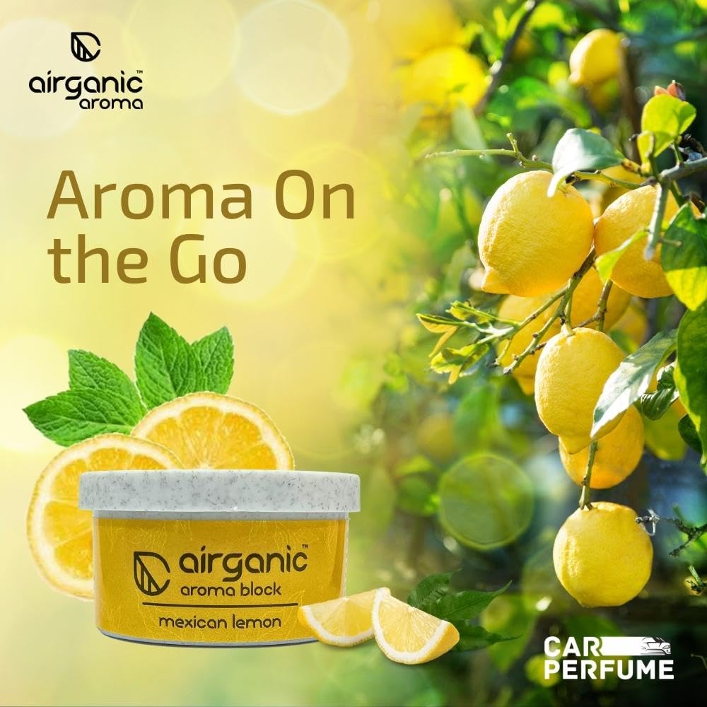 Airganic Aroma Cube -Mexican Lemon fiber Air Freshener |Organic Leakproof Car Perfume- 40g -Refreshing fragrance for Home, Office and Car Interior -Freshen'up y