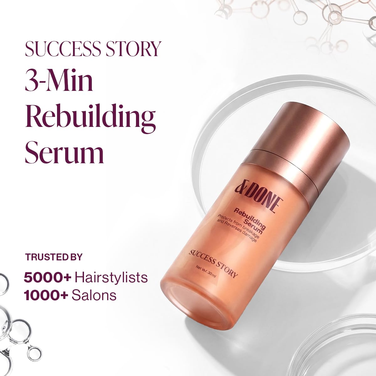 &Done Frizz Control Hair Serum for Dry Frizzy Hair | Bond Repair Treatment & Leave in Conditioner Serum | 72hrs Frizz Free Hair | Frizz Repair in 3 minutes | Su