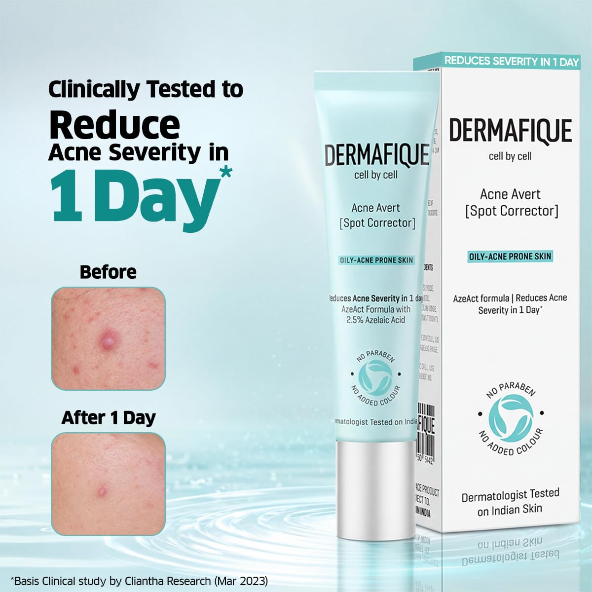 Dermafique Acne Spot Corrector Gel 10ml|Clinically tested to reduce Acne Severity in 1 Day*|2.5% Azelaic Acid & Niacinamide|Oily/Pimple Prone/Dry/Sensitive Skin