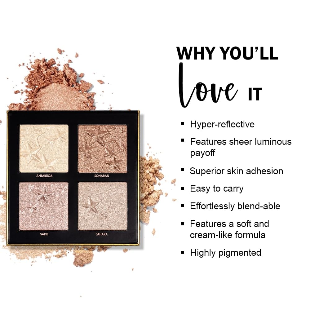 Daily Life Forever52 4 Color Palette Smooth Shine Highlighter Waterproof Long-Lasting Easy-To-Blend Shimmery Powder for Perfect Face Makeup (Desert Glow) DGH002 DGH002