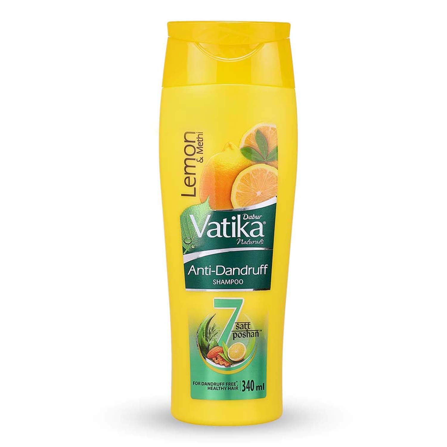 Dabur Vatika Naturals Anti Dandruff Shampoo - 340 ml | 7 Natural Herb Extracts | Contains Lemon, Methi & Tea Tree Oil | Exfoliates Flaky Scalp for Dandruff-Free Hair | Everyday Shampoo for Women & Men