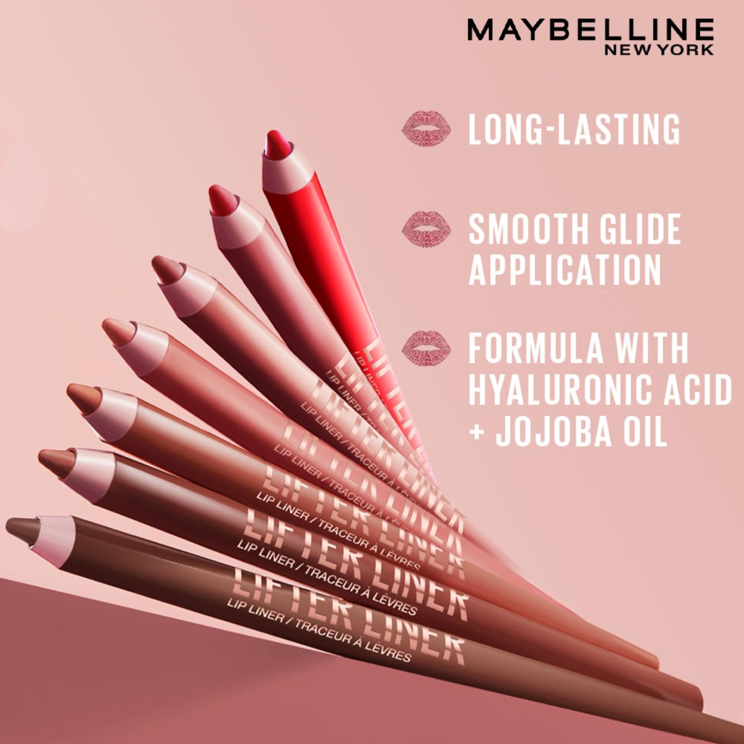 Maybelline Lifter Liner Lip Liner Pencil with Hyaluronic Acid, Cross The | Creamy, Moisturizing Lip liner | Smooth Glide Application for defined lips