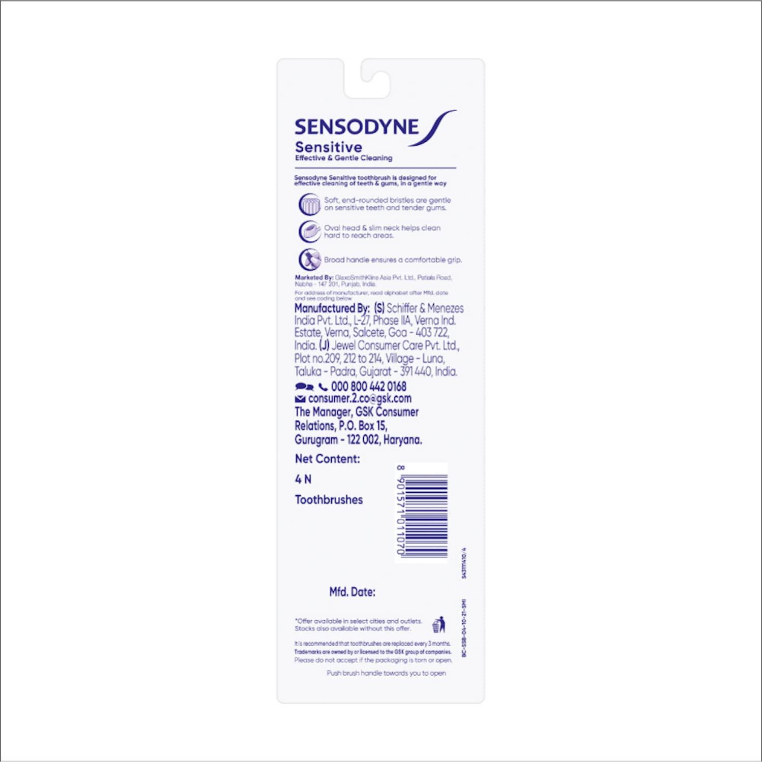 Sensodyne Sensitive Toothbrush | Soft Rounded Bristles Tooth Brush | Effective Cleaning, Gentle on Teeth, Toothbrush Set Pack of 4, Multicolour | Dentist Recommended Brand