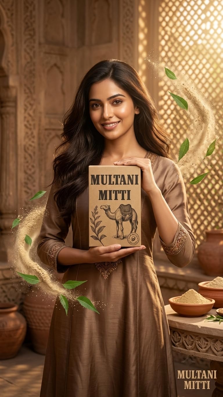 Natural Multani Mitti Powder 80g (Buy 1) - (Get 1 Free) | Total Net Weight 160g | 100% Pure Fuller's Earth Face Pack for Glowing Skin, Oil Control, Tan Removal