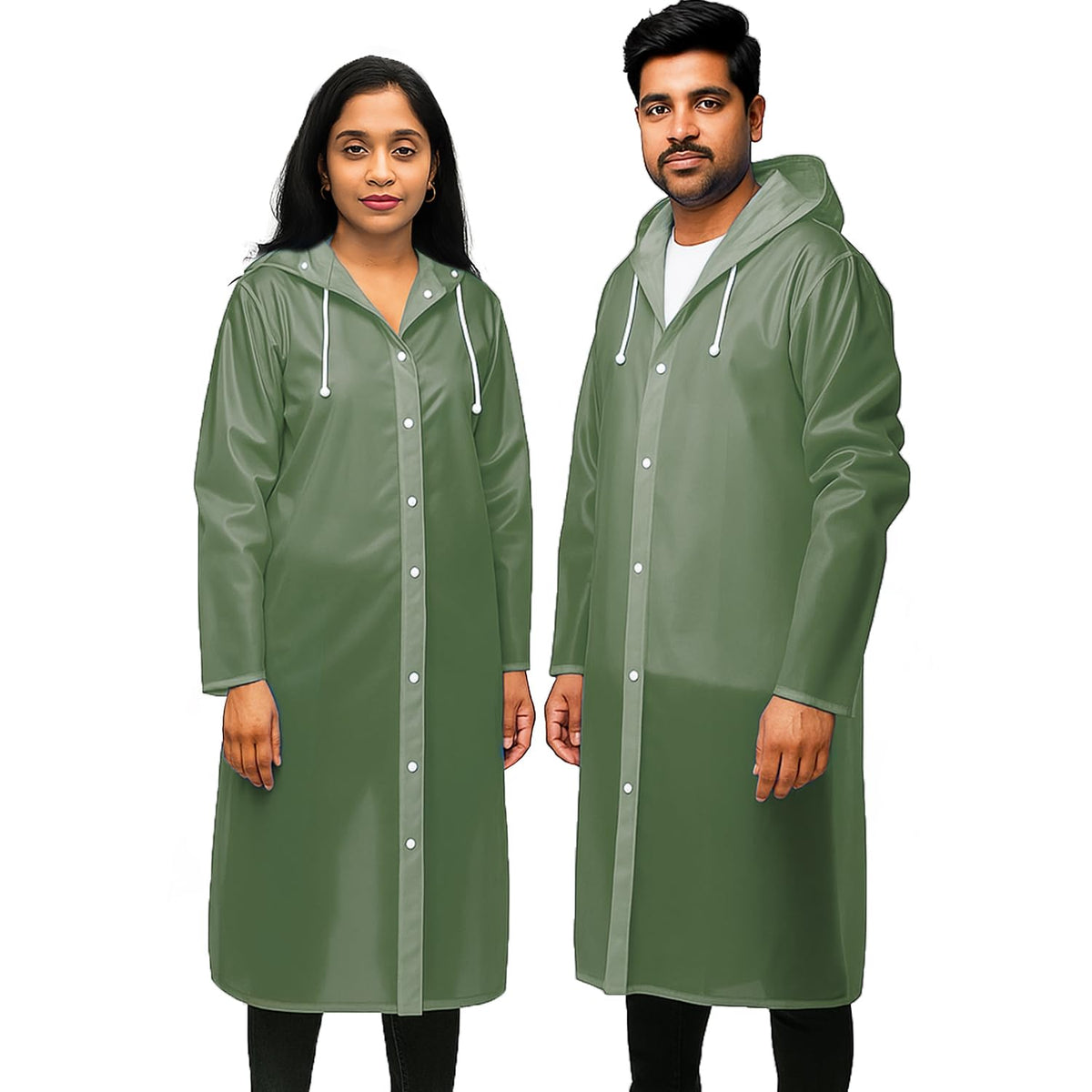 Pivalo EVA Rain Poncho for Men & Women-Lightweight Waterproof Raincoat with Hood Adjustable Drawstring & Button Closure Reusable Outdoor Rainwear for Men Women