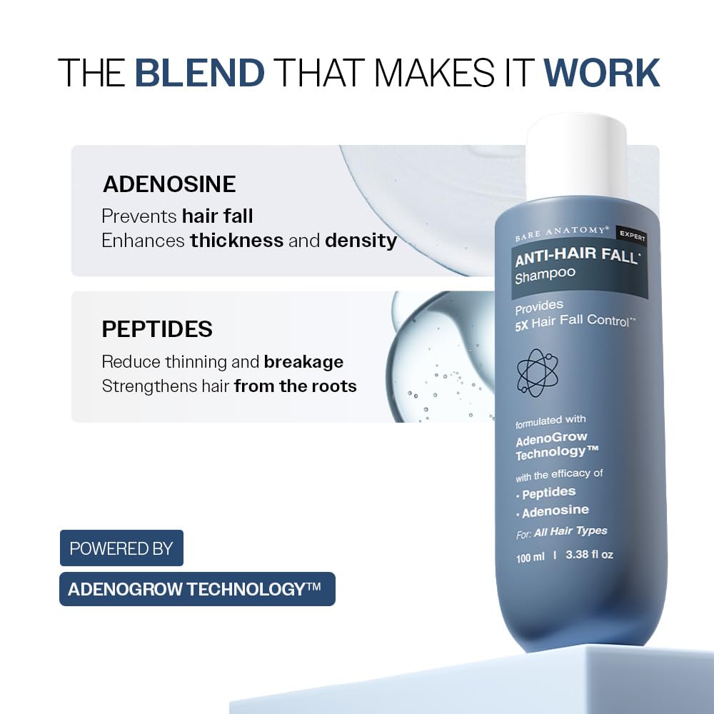 Bare Anatomy Anti Dandruff & Anti Hair Fall Shampoo Combo | Salicylic Acid, Adenosine, Peptides & Biotin | Sulphate & Paraben Free | 250ml + 100ml