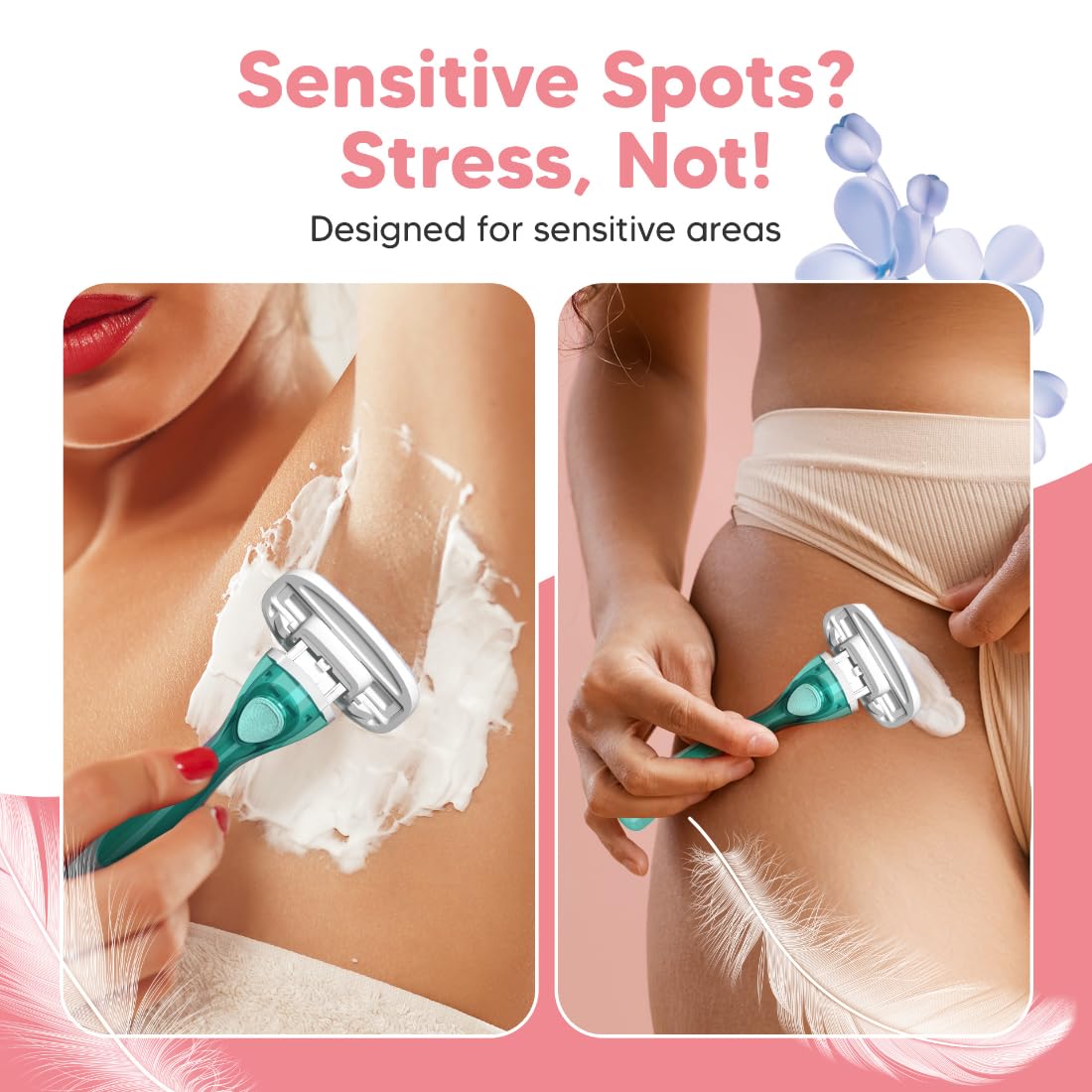 Letsshave Evior 3 Sensitive Shaving Razor for Women | 1 Handle + 2 Blades | Dual Moisture Bar with AloeVera, Vitamin E, Argan & Avocado Oils | Bikini & Underarm