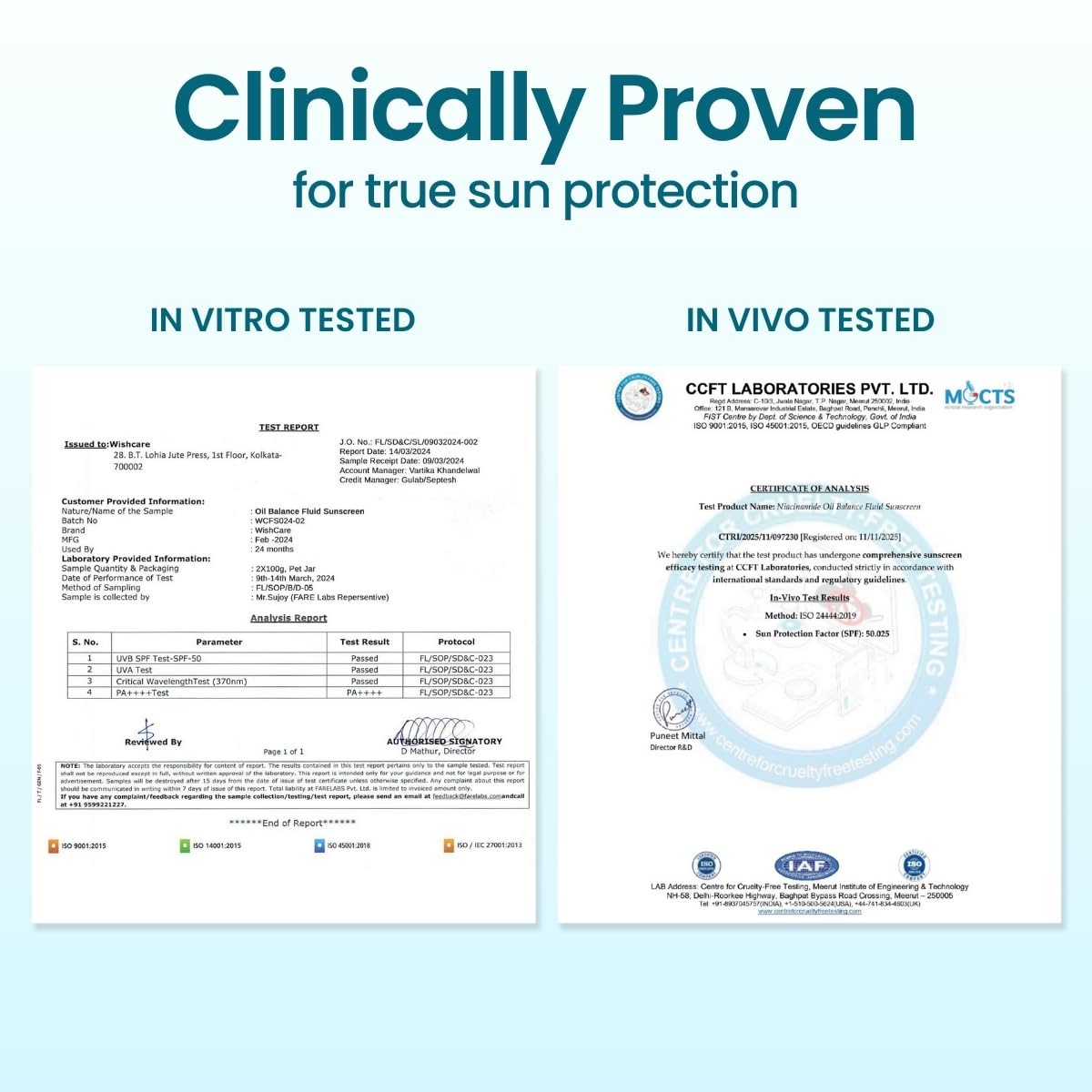 WishCare Niacinamide Oil Balance Fluid Sunscreen SPF 50 PA++++ In-Vivo Tested | 8Hrs+ SPF Protection | Lightweight, Matte & No White Cast | Photostable Sunscreen SPF 50 For Oily Skin, Sensitive, Dry & Combination Skin | For Women & Men | 50 ml