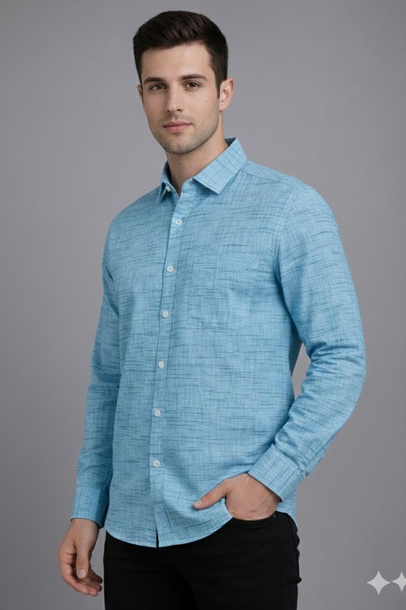 Men’s Pure Cotton Khadie Shirt Regular Fit Casual Formal Wear M LIGHTBLUE