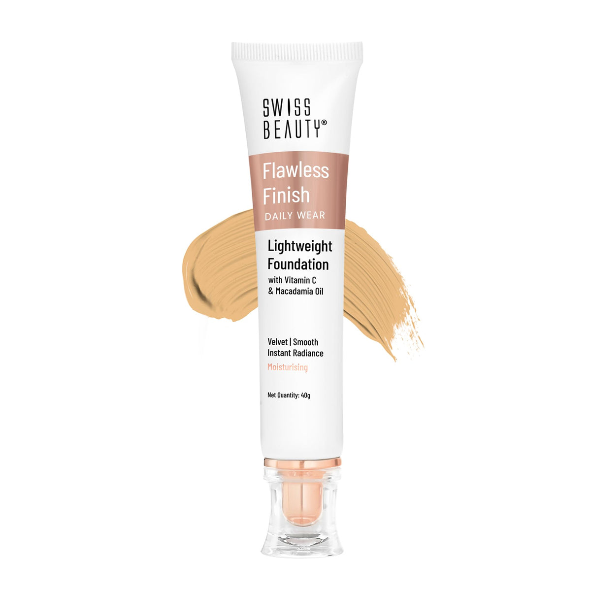 Swiss Beauty Flawless Finish Foundation | Medium Coverage | Lightweight |Oil-Free Formula |Radiant Finish | Shade - 01 White Ivory, 50gm