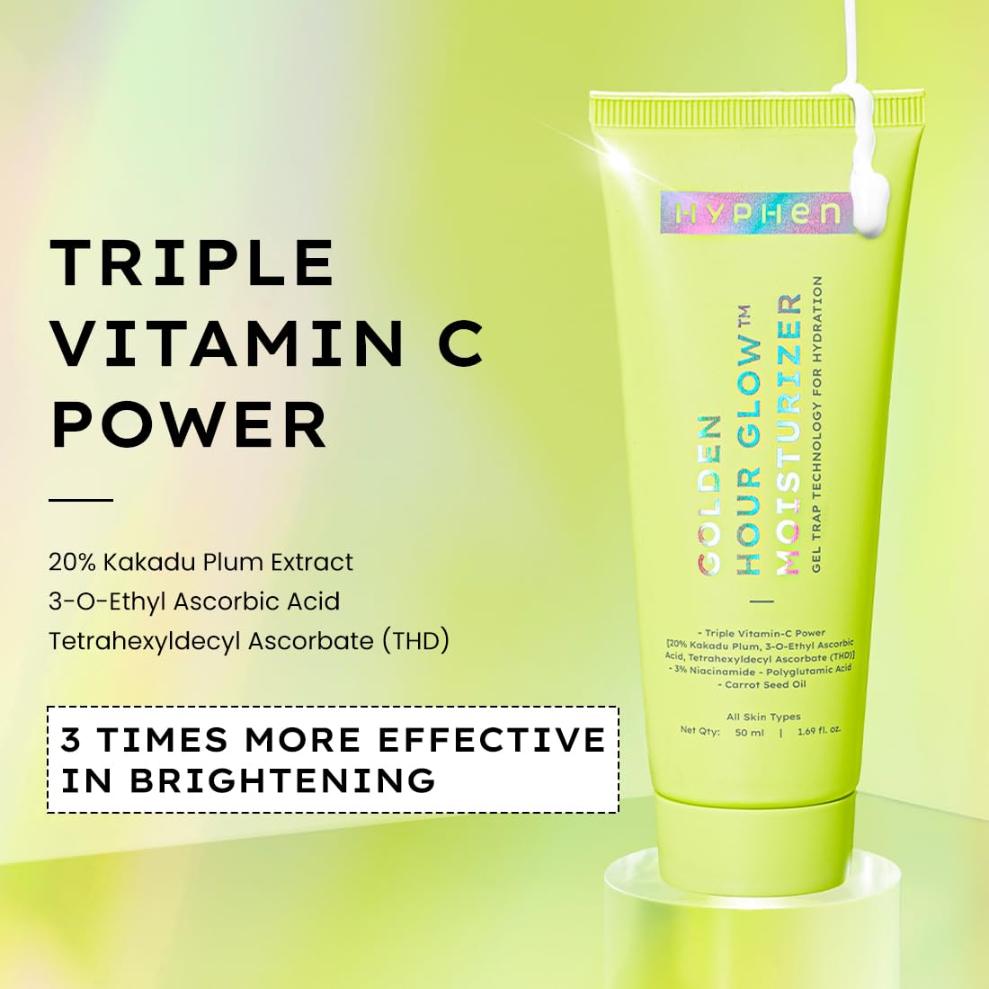 Hyphen Brightening Face Moisturizer with THD- 20% Kakadu Plum, Highly Stable Vitamin C| 3% Niacinamide- Dark Spots & Pigmentation | Lightweight Gel Cream Moistu