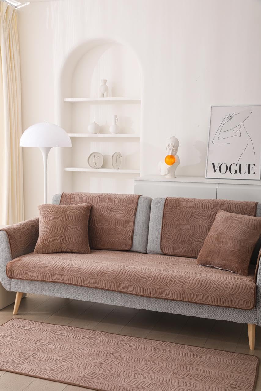 HOMETHREADS European Premium Style Anti Slip 1 Seater Sofa Cover Set | Velvet Sofa Slipcover Set of 4pcs | 1Pc Front + 1Pc Back Cover (70x70cm) + 2Pc Armrest (7