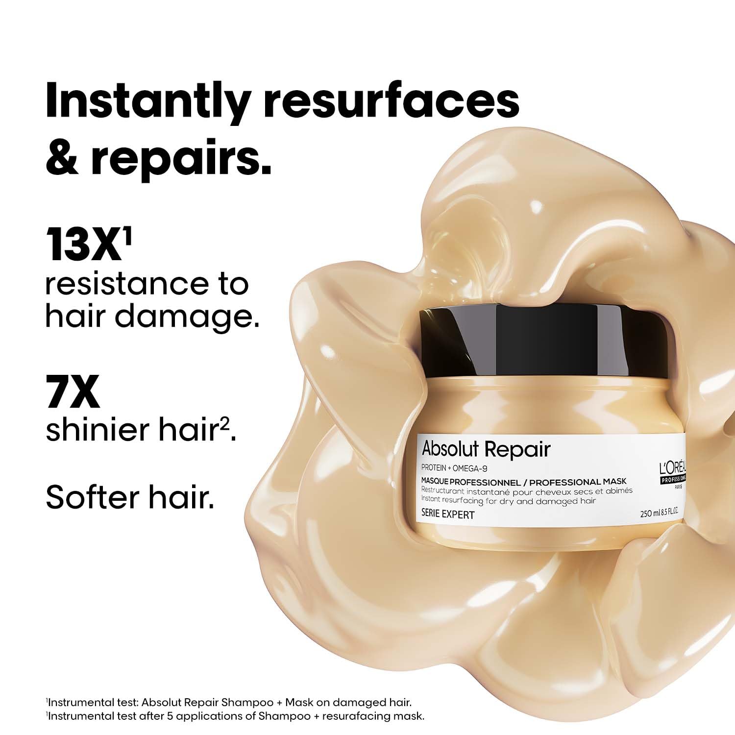 L'Oréal Professionnel Absolut Repair Mask for Dry & Damaged Hair | Professional mask for Strengthening and Repairing Hair, 13x resistance to hair damage | With Protein & Omega-9 For Men & Women, 250ml