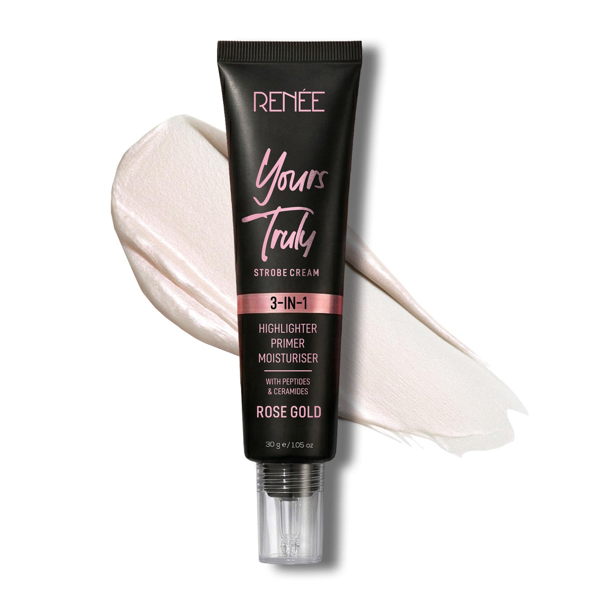 RENEE Yours Truly Strobe Cream for Face | 3 in 1 Highlighter Primer Moisturiser | Glow Cream, Lightweight, Non Sticky | Hydrating Dewy Skin Finish With Peptides
