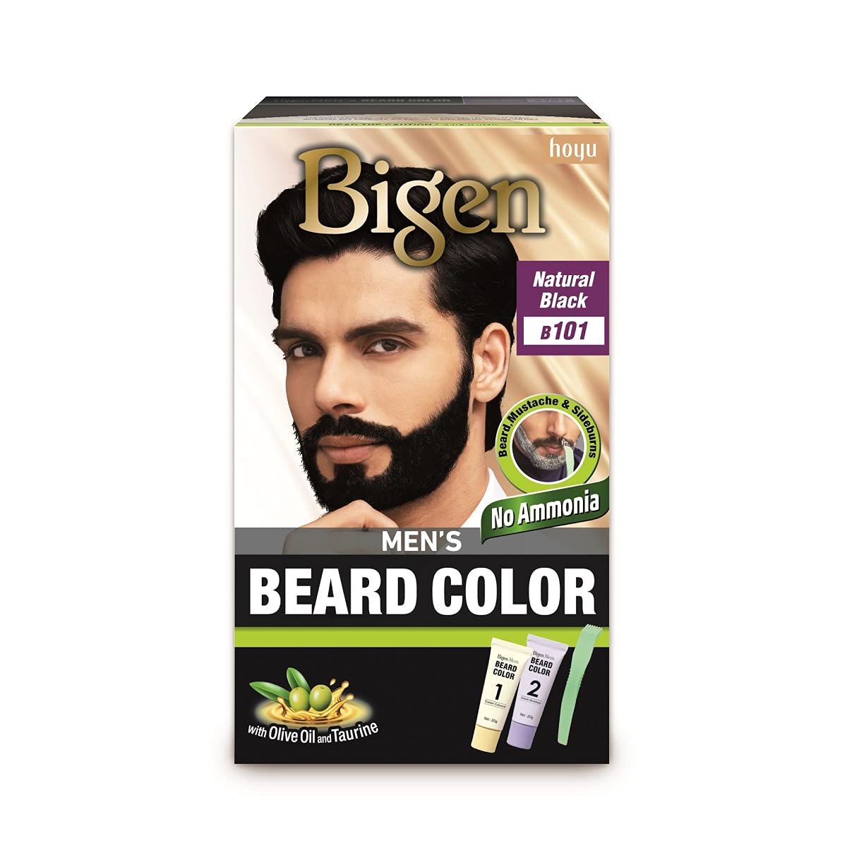 Bigen Men's Beard Color, 40g - Natural Black B101 (Pack of 1) & Bigen Men's Beard Color, 40g - Brownish Black B102 (Pack of 1)