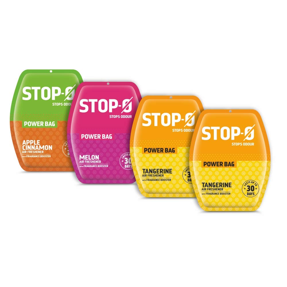 Stop-O Power Bag Bathroom Air Freshener - 40 G (10Gx4) | Assorted Pack | Refreshing, Lasting Fragrance | Melon, Apple Cinnamon, Tangerine | Lasts Upto 30 Days G