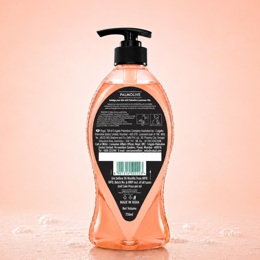 Palmolive Luminous Oil Invigorating Body Wash, 750ml Pump Bottle, 100% Natural Macadamia Oil & Peony Extracts For Everyday Freshness & Radiant Skin, PH Balanced