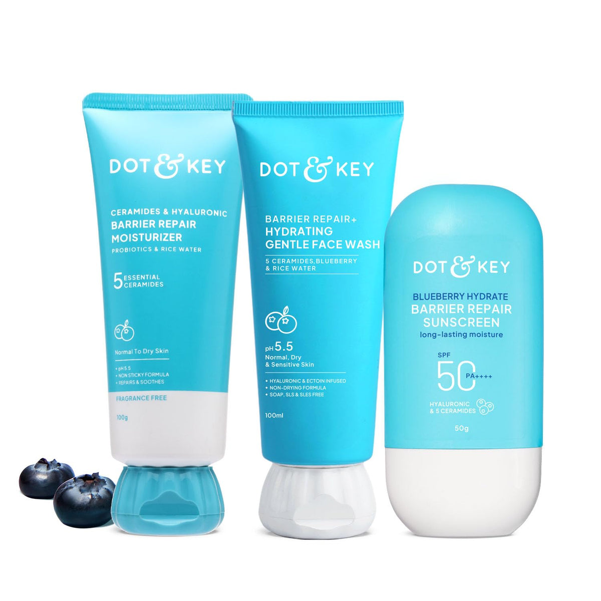 Dot & Key Barrier Repair Moisturizer+Sunscreen+Facewash For Dry Normal and Sensitive Skin