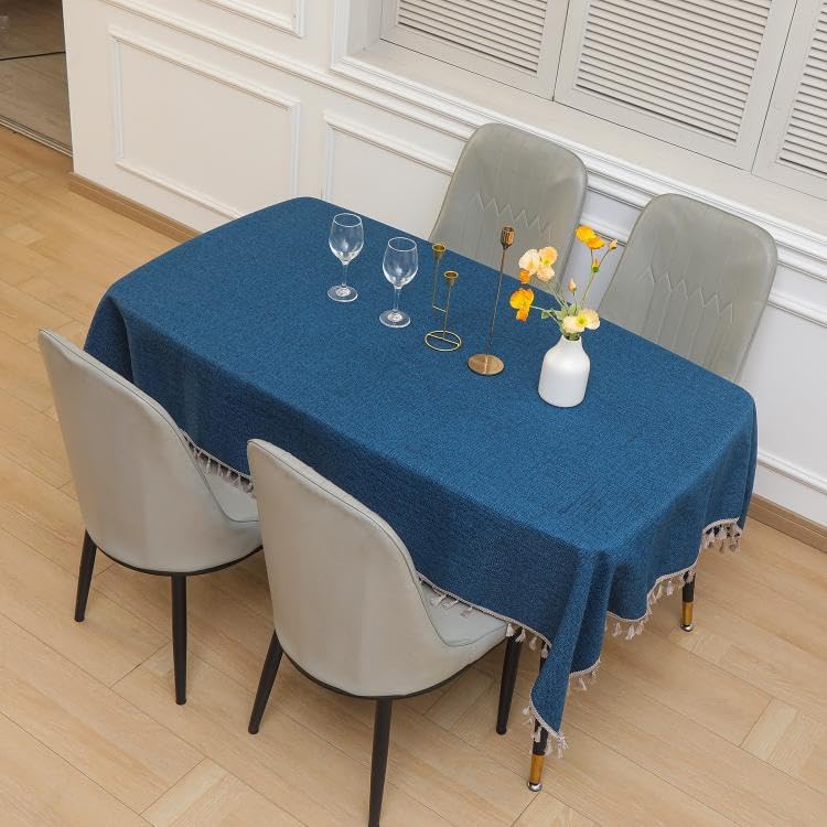 HOMETHREADS 7.25ft Table Cloth for 6 Seater Large Center Dining Table - Durable Eco-Cotton, Washable, and Perfect for Home, Garden, Hotel, and Restaurant | Pack