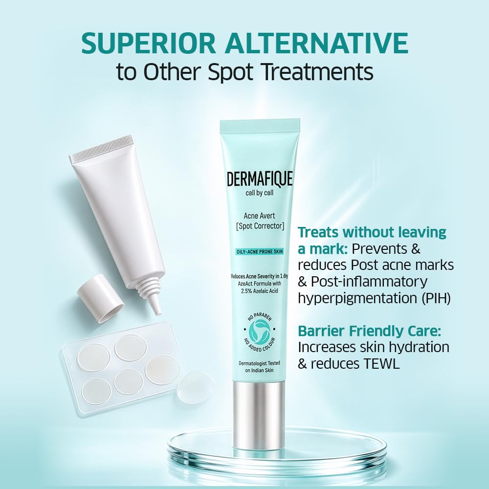 Dermafique Acne Spot Corrector Gel 10ml|Clinically tested to reduce Acne Severity in 1 Day*|2.5% Azelaic Acid & Niacinamide|Oily/Pimple Prone/Dry/Sensitive Skin