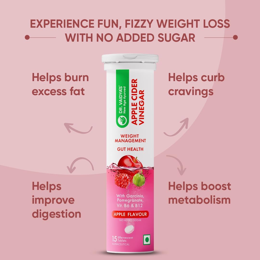 Dr. Vaidya's Apple Cider Vinegar (ACV) Effervescent Tablets with Garcinia, Pomegranate, Vitamin B6 & B12 | Supports Weight Management, Metabolism, Digestion & G