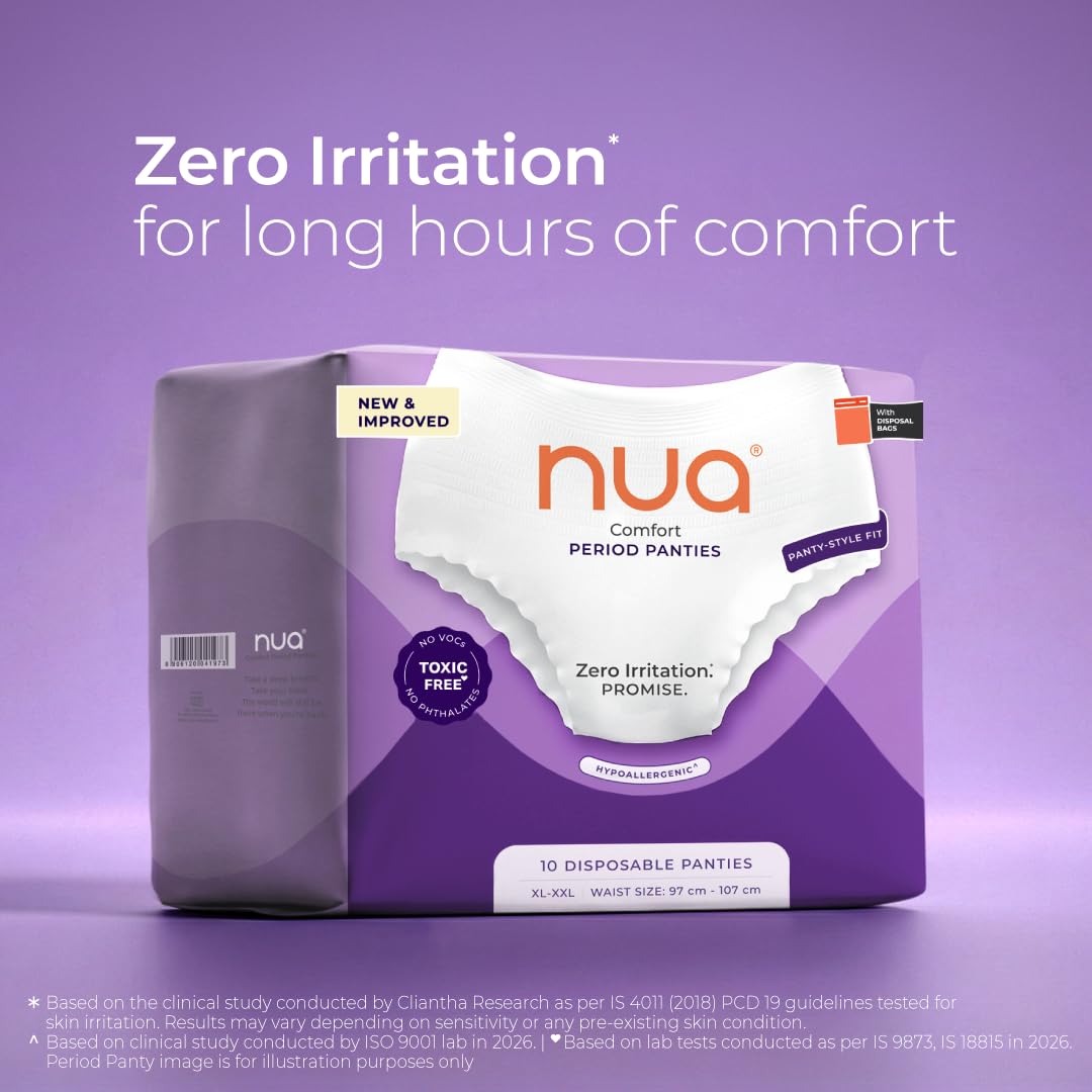 Nua Comfort Disposable Period Panties (XL-XXL) | Pack of 10 Panties | Disposable | 360° Coverage | Zero Irritation | 4x Comfort | For Heavy Flow | No rashes | L