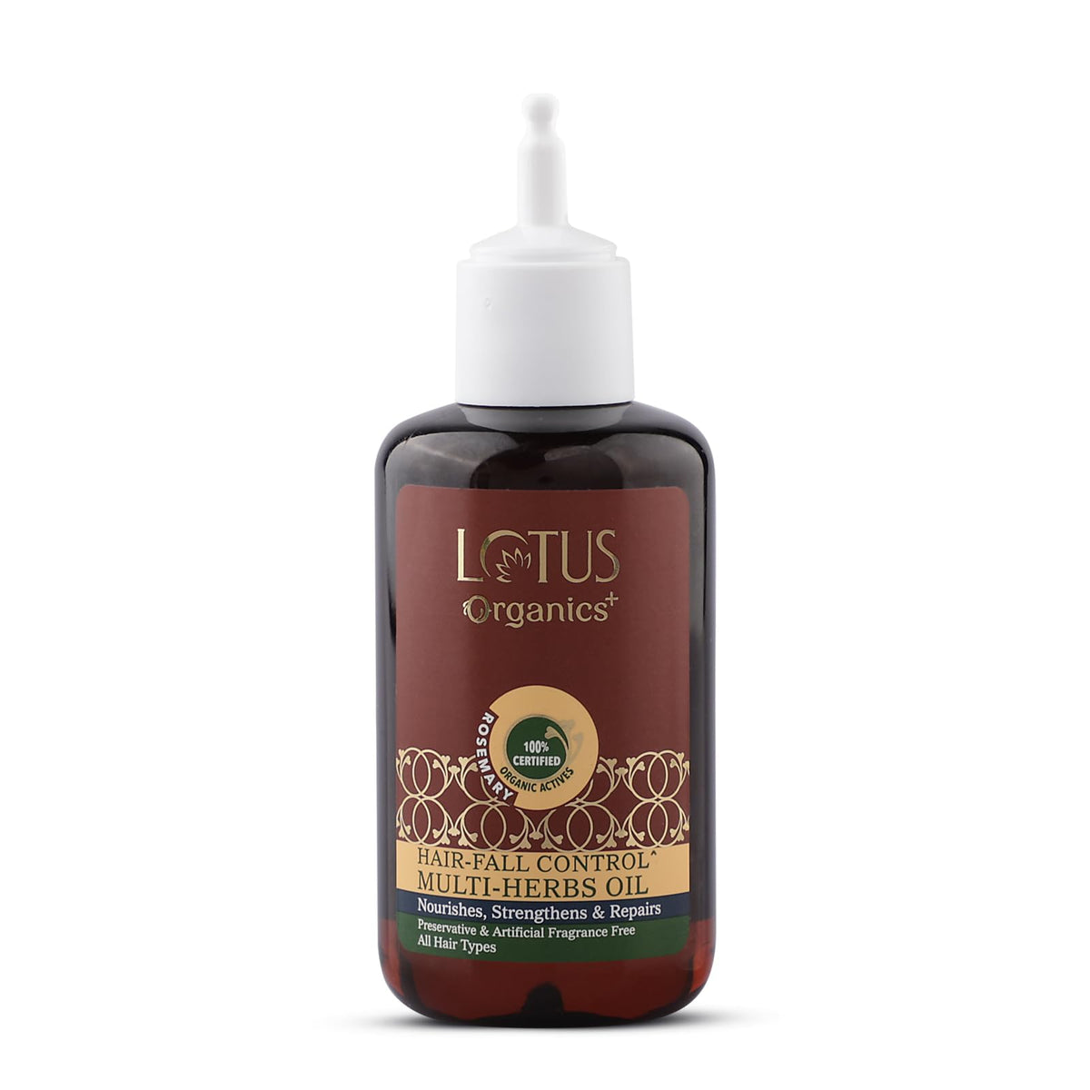 Lotus Organics+ Hair-Fall Control Multi-Herbs Hair Oil With 100% Certified Organic Rosemary | Helps Reduce Hair Fall, Promote Hair Growth | Cold-Pressed Hair Oi