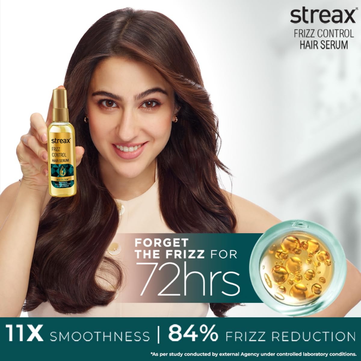 Streax Frizz Control Hair Serum for Dry Frizzy Hair- 100 ml, 72hrs Frizz Free Hair, For Women & Men, With Bio – Elixir, 84% Frizz Reduction & 11X smoothness 100
