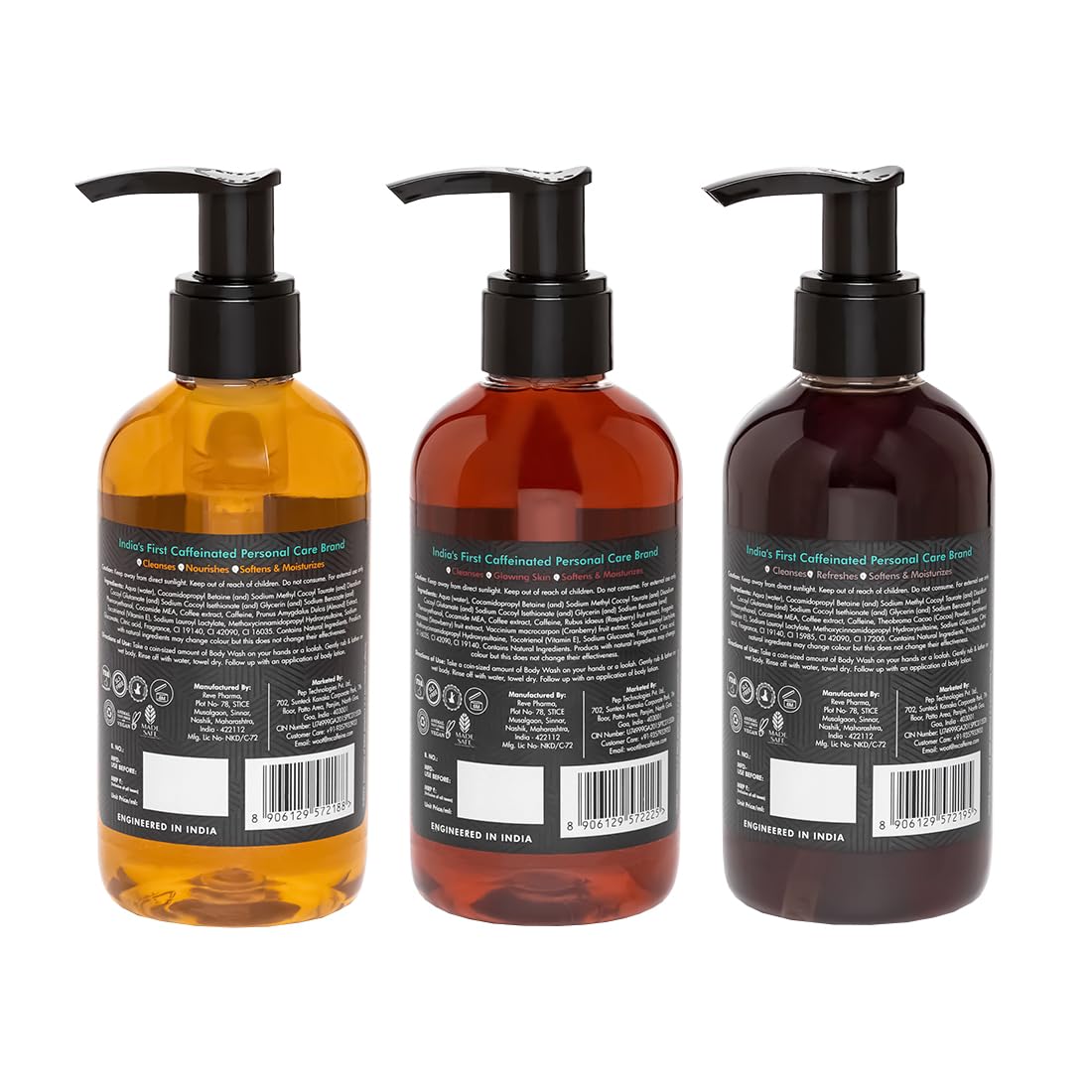 mCaffeine Coffee Body Washes for Men & Women| For Tan Removal & Deep Cleansing | Assorted Value Pack Combo | Contains 3 Shower Gels in Energizing Aroma of Berry