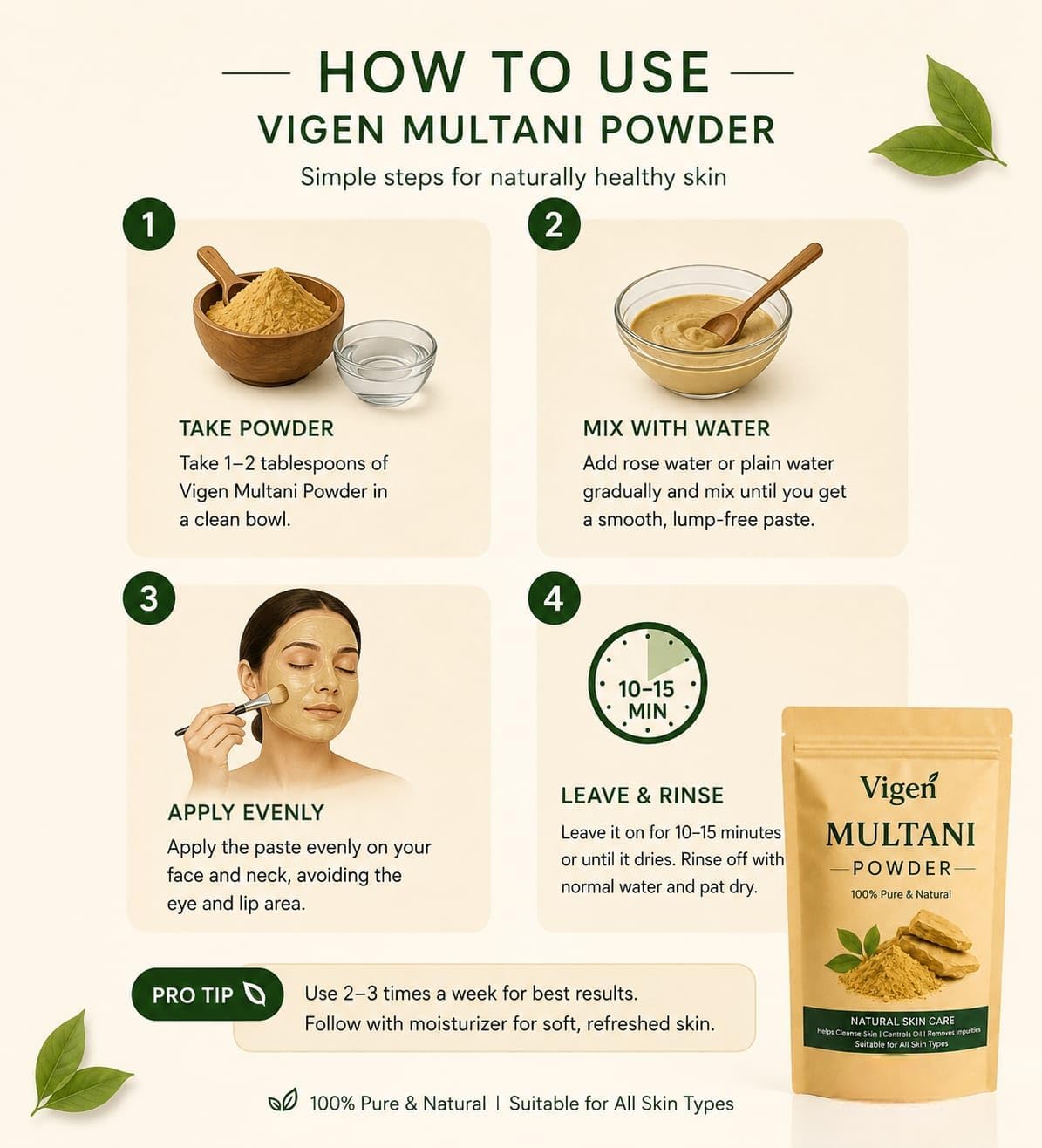 VIGEN Multani Mitti Powder for Hair and Skin Care 250 Gm 250 g (Pack of 1)